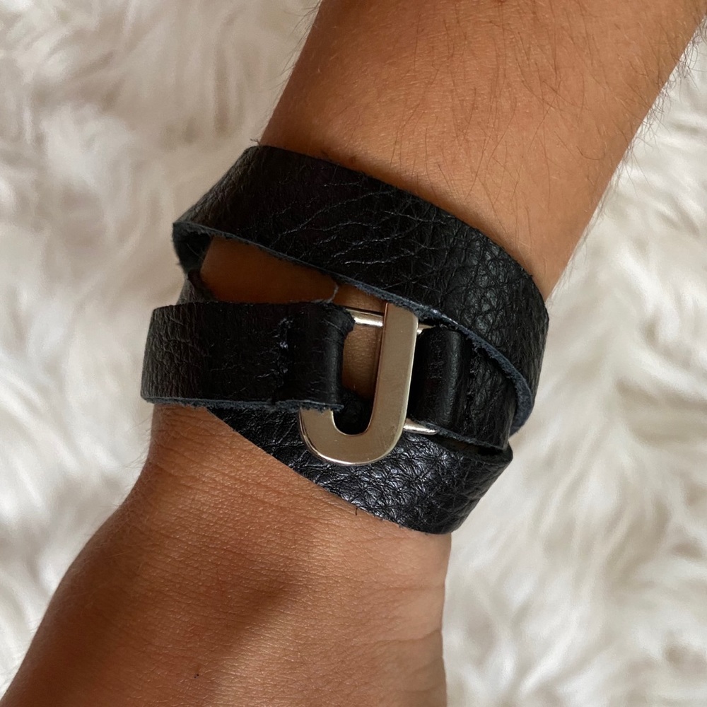 Lisa Stewart J Silver Black Leather Wrap Bracelet